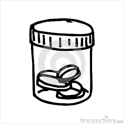 Simple vector doodle style drawing. packing with pills. medical drugs, medicine theme, science. diseases, medicines, ambulance Stock Photo